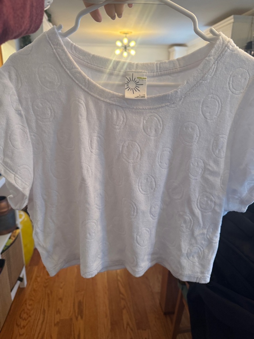 aerie White Embossed Terry Crop Tee